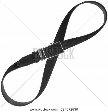 Black Suede Belt Isolated On White Background. Mens Clothing Accessory