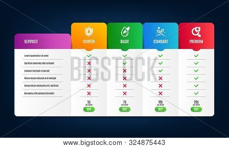 Grow Plant, Blood Donation And Eye Drops Icons Simple Set. Price List, Pricing Table. Medical Analyz