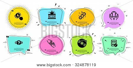 Ab Testing, Vinyl Record And Medical Tablet Line Icons Set. Chat Bubbles With Quotes. Quiz Test, Hel