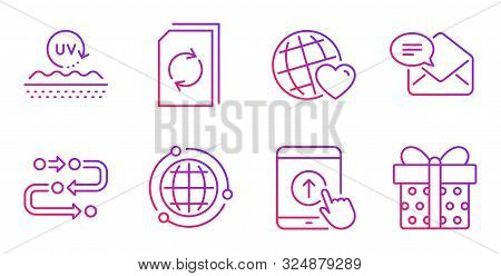Uv Protection, New Mail And Update Document Line Icons Set. Friends World, Methodology And Globe Sig