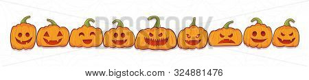 Set Of Halloween Pumpkins Vector Illustration, Jack O Lantern Background