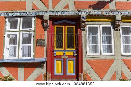 Lauenburg, Germany - April 16, 2019: Colorful Front Door In Historic City Lauenburg, Germany