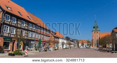 Boizenburg, Germany - April 16, 2019: Panorama Of The Market Square In Boizenburg, Germany