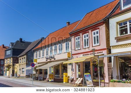 Boizenburg, Germany - April 16, 2019: Shopping Street In The Historic Center Of Boizenburg, Germany