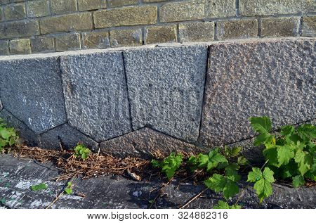 Polygonal foundation masonry. The masonry is similar to the abandoned cities of South America. The mystery of local history. The Kiev Fortress. In Kiev,Ukraine