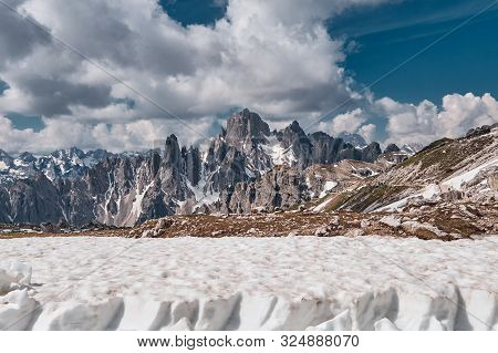 Landscape Of The Three Peaks Of Lavaredo (tre Cime Di Lavaredo), Dolomites, Italy