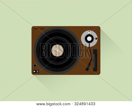 Vinyl Player With Music Plate In Flat Design