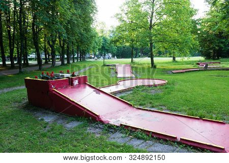 Salzburg, Austria - June 5, 2019: Free Public Minigolf At Salzburg, Austria Lehener Park