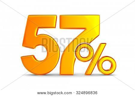 fifty seven percent on white background. Isolated 3D illustration