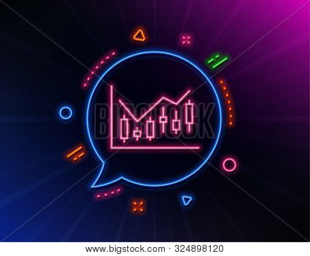 Candlestick Chart Line Icon. Neon Laser Lights. Financial Graph Sign. Stock Exchange Symbol. Busines