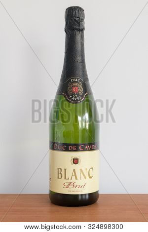 Pruszcz Gdanski, Poland - July 21, 2019: Bottle Of Duc De Caves Blanc Brut White Wine.