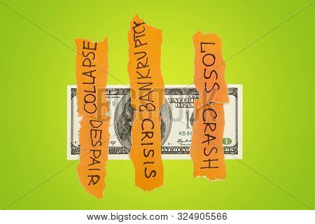 One Hundred Dollar Banknote With Falled On It Problems And Issues. Currency And Financial Risks Conc
