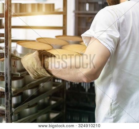 Baking Bread At The Factory. Production Of Food Bread Products At The Factory