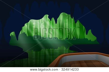 Landscape Of Boat In Cave In The Forest