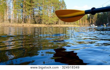 Close-up Of Paddle Rafting On The River, Fun Sport At Tourist Attraction