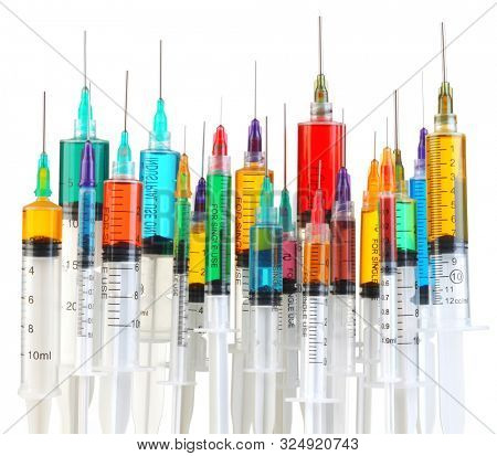Collection of bright and colorful syringes