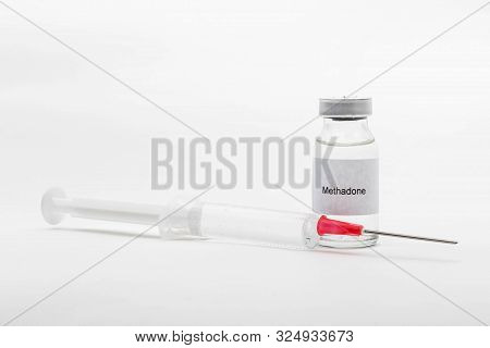 Medical Concept Showing Medical A Medical Vial Reading Methadone And A Syringe