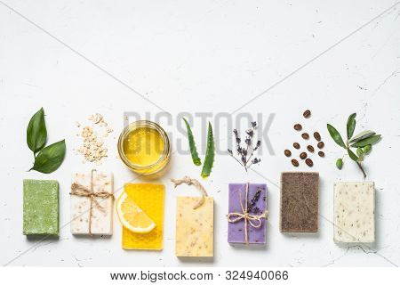 Natural Soap Bars With Ingredients. Aloe, Lavender, Eucalyptus, Olive, Honey, Coffee, Tee Tree Oil A