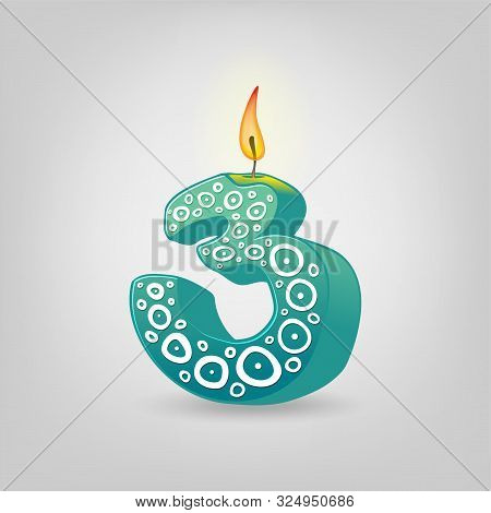 Colored Candles For The Holiday. Hand-drawn Vector Illustration. Number Three