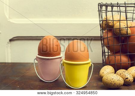 Natyral Chicken Brown Eggs And Plastic Quail Eggs