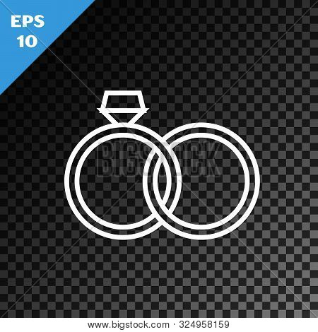 White Line Wedding Rings Icon Isolated On Transparent Dark Background. Bride And Groom Jewelery Sign