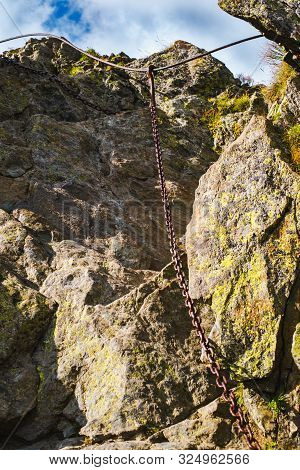 Mountain Passes With Chains And Cables, Close View