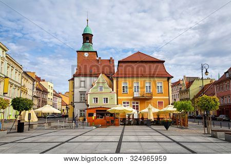Sroda Slaska, Poland. Historic Town Hall And Old Colorful Buildings