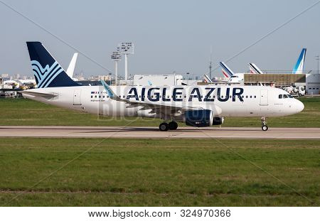 Paris / France - April 18, 2015: Aigle Azur Airbus A320 F-hbix Passenger Plane Departure At Paris Or