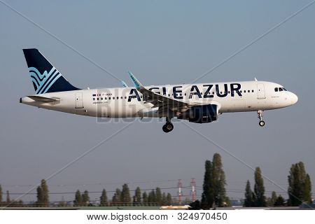 Paris / France - April 18, 2015: Aigle Azur Airbus A320 F-hbix Passenger Plane Landing At Paris Orly