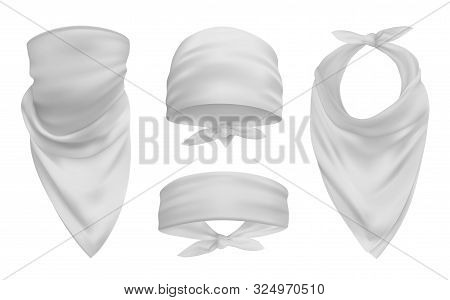 White Head Bandana Realistic 3d Accessory Illustrations Set