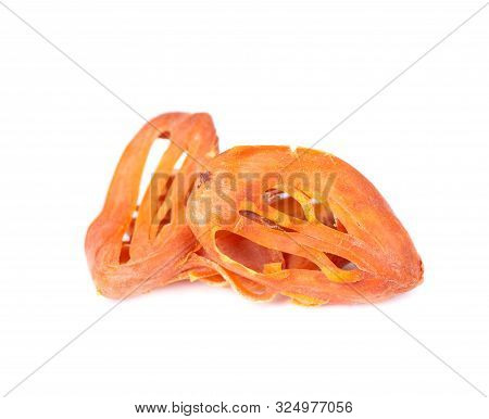 Mace, Nutmeg Flower, Myristica Fragrans, Isolated On White Background. Natural Spice In Indian Cooki