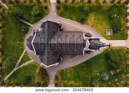 Lulea, Sweden - July 05, 2019: Panorama City, Cathedral Sunny Day, Blue Sky