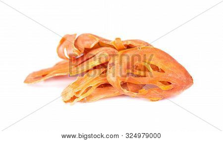 Mace, Nutmeg Flower, Myristica Fragrans, Isolated On White Background. Natural Spice In Indian Cooki