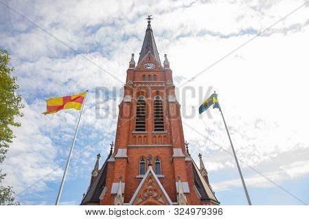 Lulea, Sweden Panorama City, Cathedral Sunny Day, Blue Sky
