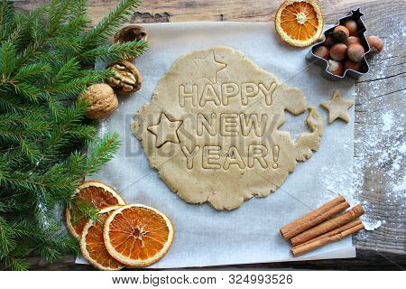 Christmas Pastries. Homemade Cakes Or Cookies For The New Year And Christmas. Text Happy New Year. S