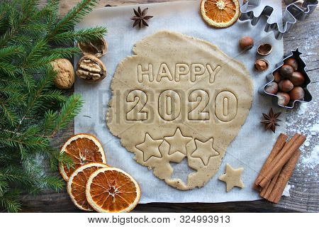 Text 2020. Concept Of The New Year 2020. Christmas Pastries. Homemade Cakes Or Cookies For The New Y