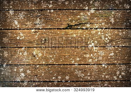 Various Old Textured Wooden Boards And White Snowflakes. New Goal, Christmas Background.dark Brown T