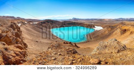Splendid View Of Famous Crater Viti At Krafla Geothermal Area . Location: Krafla Caldera, Myvatn Reg