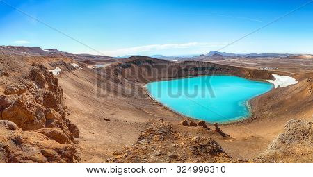 Splendid View Of Famous Crater Viti At Krafla Geothermal Area . Location: Krafla Caldera, Myvatn Reg