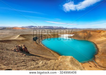Splendid View Of Famous Crater Viti At Krafla Geothermal Area . Location: Krafla Caldera, Myvatn Reg