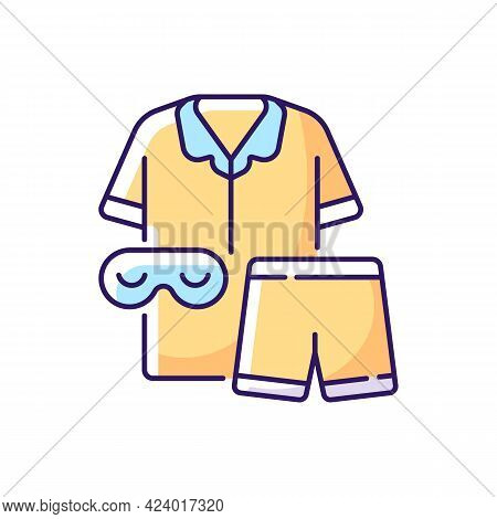 Pajamas Rgb Color Icon. Unisex Pyjamas And Eyewear. Pants And Shirt For Sleep. Bedroom Clothing For 