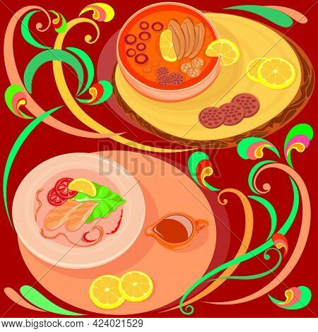 Exquisite Dishes Prepared By The Most Pristine Nature Itself, On Pattern Background