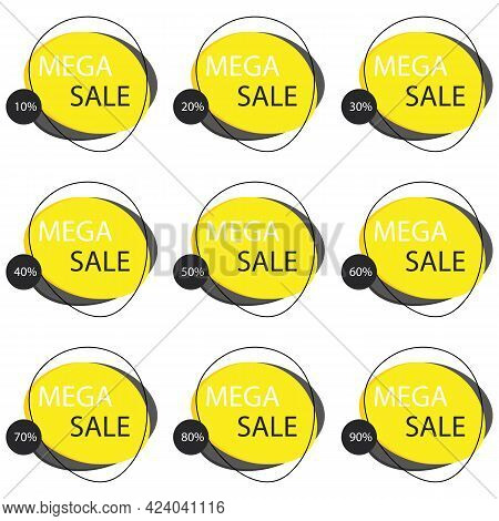 Set Percentage Discount Banners Icons.10,20,30,40,50,60,70,80,90 Percent Sale Vector Illustration Ep