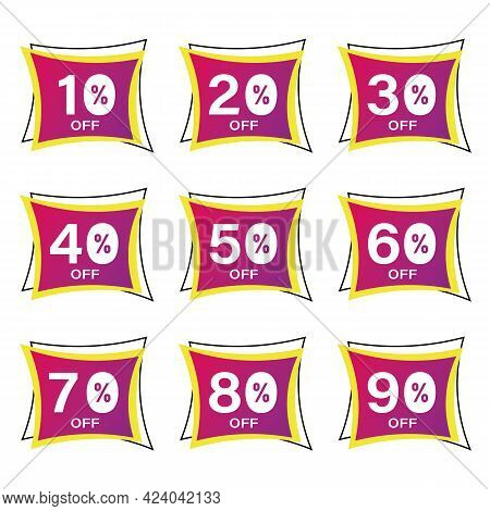 Set Percentage Discount Banners Icons.10,20,30,40,50,60,70,80,90 Percent Sale Vector Illustration Ep