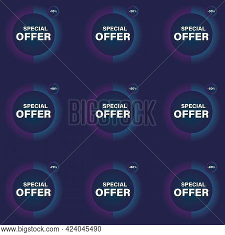 Set Percentage Discount Banners Icons.10,20,30,40,50,60,70,80,90 Percent Sale Vector Illustration Ep
