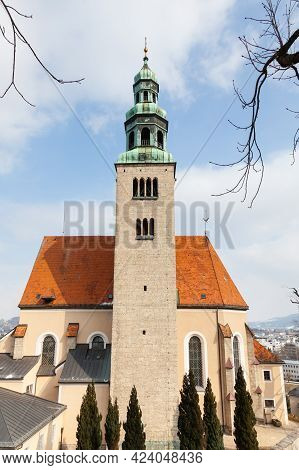 Salzburg, Austria - February 26:  A Close Up Winter View Of The Parish Church Mulln, A Roman Catholi