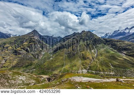 Veiw of Lahaul valley from descend from Rohtang La pass. Himachal Pradesh, India