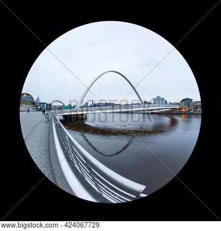 Gateshead, England - March 16:  An Early Evening Fish Eye View Of The Gateshead Millennium Bridge On