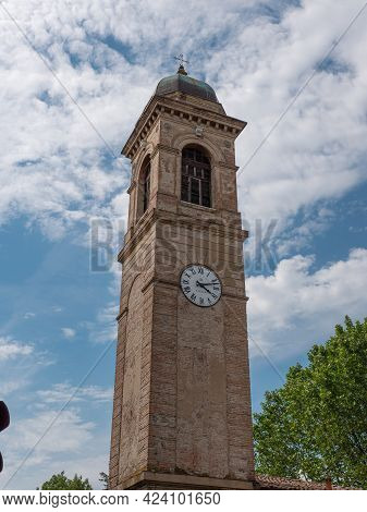 Bell Tower Of The Church Of San Giacomo Apostolo In Cadè In The Province Of Reggio Nell'emilia, Ital
