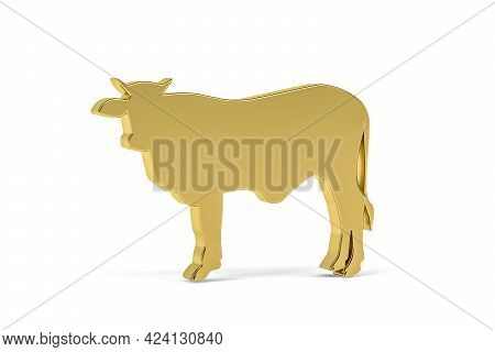 Golden 3d Cow Icon Isolated On White Background - 3d Render